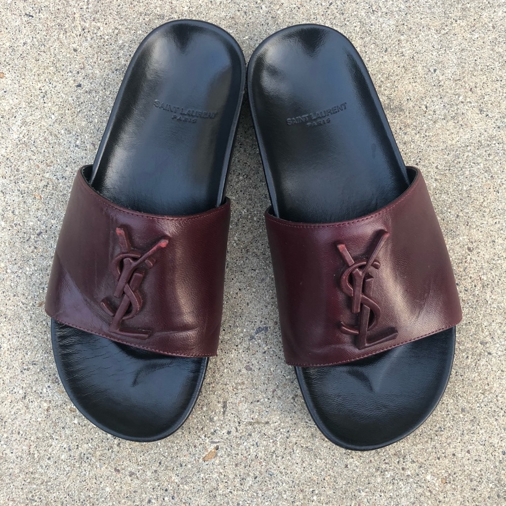 Yves Saint Laurent Burgundy Joan Slide Sandals